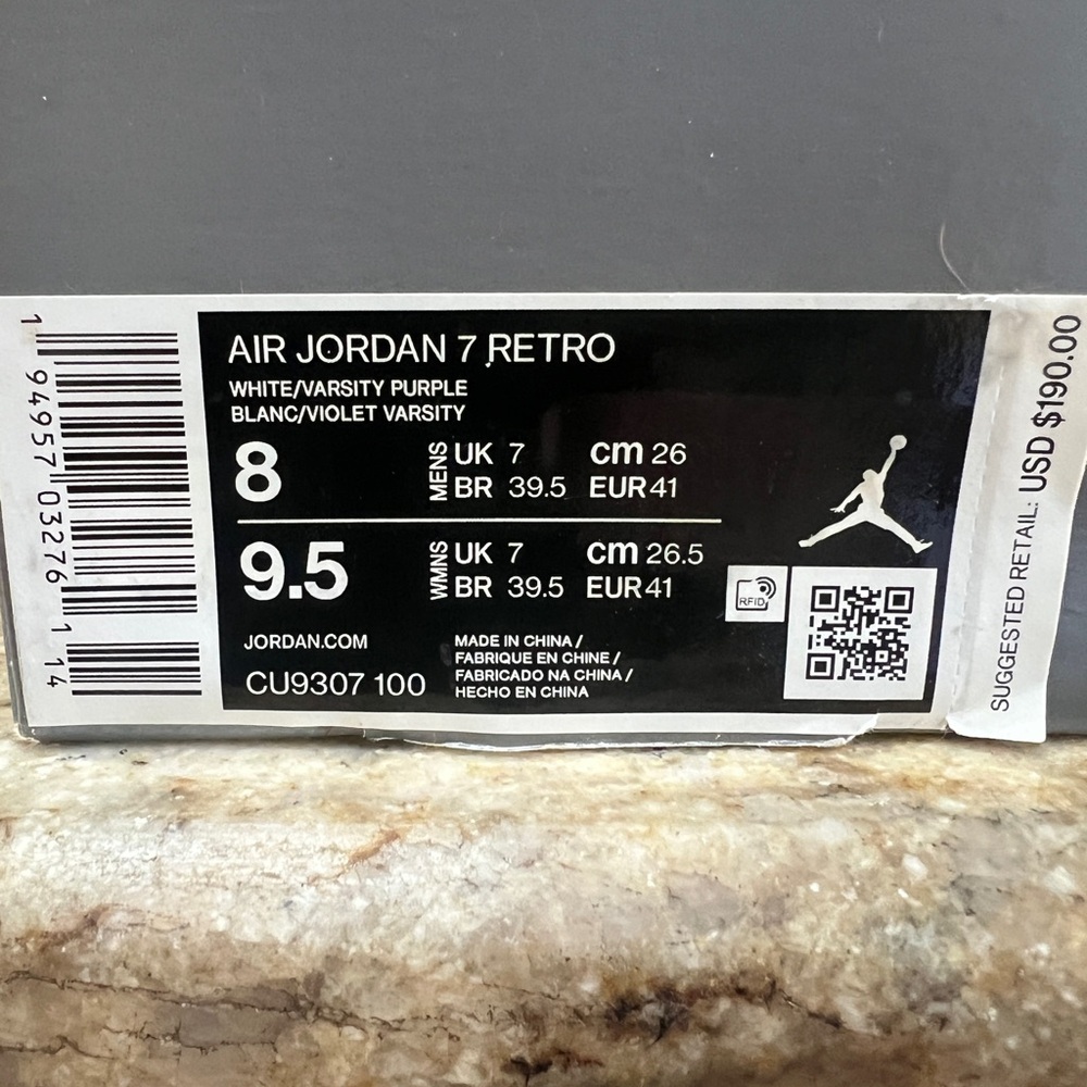 Jordan Air 7 Retro White and Varsity Purple - Picture 5 of 7
